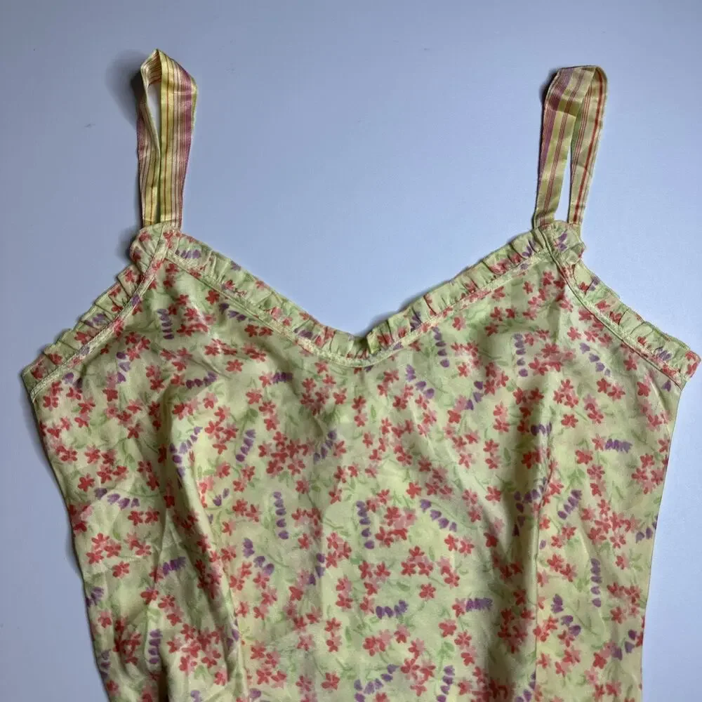Vintage Cabernet Sleepwear Womens Medium Yellow Floral Nightie Adjustable Straps